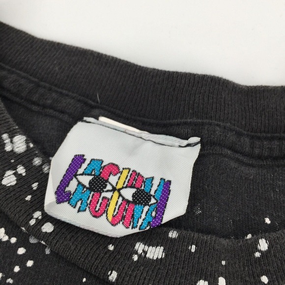 Vintage 1990s Laguna AOP Tropical Single Stitch T-Shirt Large Black White L - Picture 5 of 8